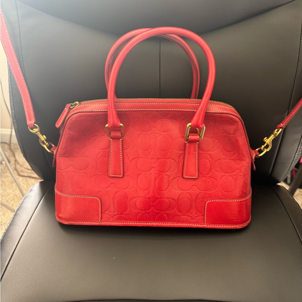 Coach Debossed French Calf Leather Vintage Red Handbag